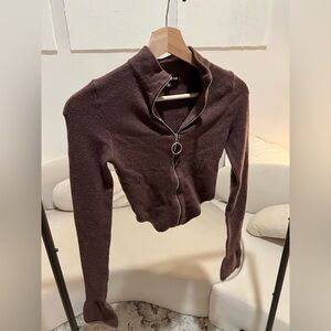 PrettyLittleThing Chocolate Zip-Up Sweater